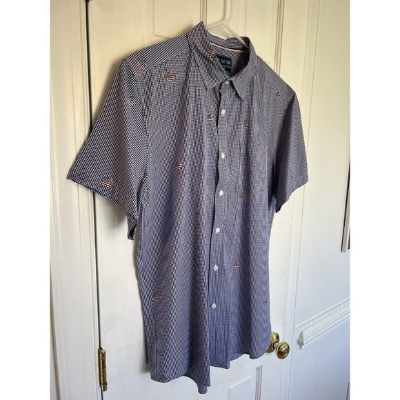 Men's Charleston Threads Short Sleeve Button Down Checks with Patriotic Crabs L - Picture 3 of 13